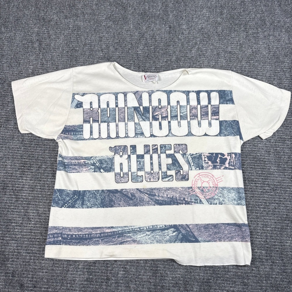 Vintage 90s Variety Rainbow Blues Graphic T Shirt Made in USA Women's Size L
